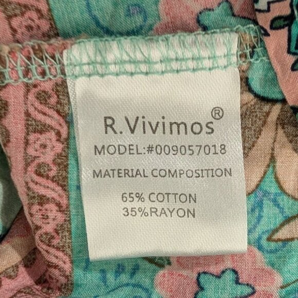 R Vivimos Mixed Floral Midi Dress Womens Size 2XL Blue Tassels Boho V Neck - Picture 6 of 11